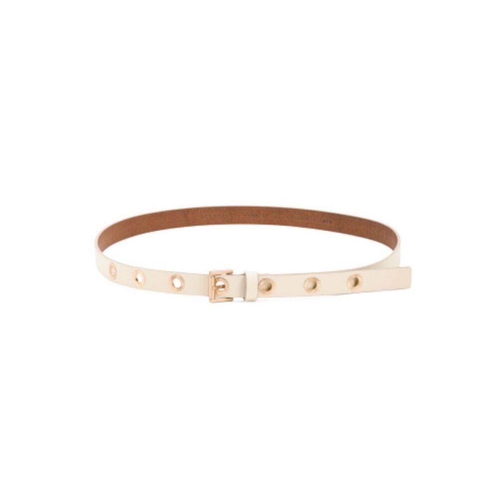 All Saints L-XL Ivory Genuine Leather Gold Tone Eyelet Belt